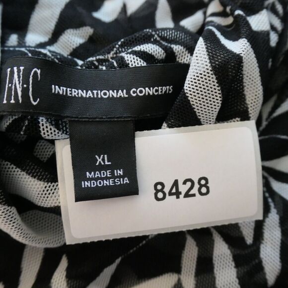 NEW INC Turtleneck Sweater Womens XL Black White Floral Sheer Mesh Stretch Boho - Picture 12 of 12